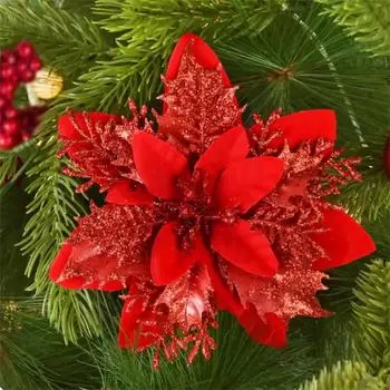 Веселые рождественские блестящие искусственные рождественские цветы елочные украшения для украшения дома Новый год 14 см 1 шт подарочные ювелирные изделия аксессуар Red
