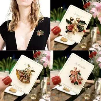 Веселые рождественские броши Шапка Санта-Клауса Колокольчики Носки Снежный костюм Металлические булавки Значки Клауса Носки Брошь Новогодние подарки JoomZL