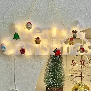 Веселые рождественские буквы украшения огни милый мультфильм дома окна подвесные светодиодные неоновые вывески рождественские украшения для дома