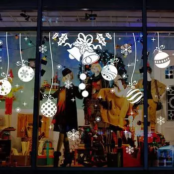 Веселые рождественские колокольчики наклейки на стену для витрины гостиной спальни