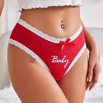Веселые рождественские красные трусики для женщин Сексуальное нижнее белье Love Hollow Женские трусы с низкой талией Кружевные трусы из хлопка Женское нижнее белье Удобные трусы S красный