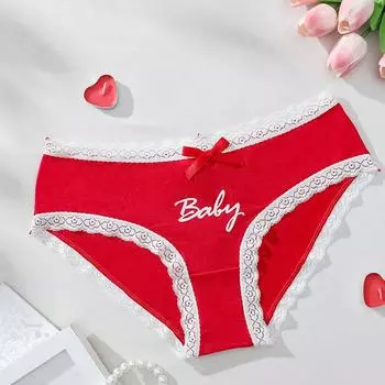 Веселые рождественские красные трусики для женщин Сексуальное нижнее белье Love Hollow Женские трусы с низкой талией Кружевные трусы из хлопка Женское нижнее белье Удобные трусы S красный