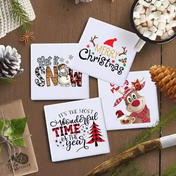 Веселые рождественские квадратные подставки лучшие впитывающие подставки подарок олень снеговик коврик для чашки подарки для украшения дома кухни