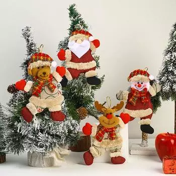 Веселые рождественские плюшевые кукольные украшения Санта-Клаус Снеговик Лось Подвеска Рождественская елка Подвесные украшения Новогодний тканевый кулон Подарок