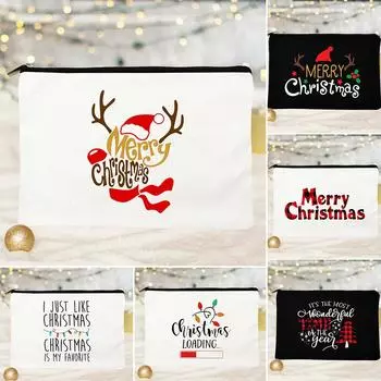 Веселые рождественские принты косметичек милый мультяшный Санта-Клаус портативная косметичка на молнии дорожный органайзер для мытья посуды сумка для хранения