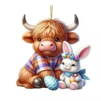 Веселый акриловый мультяшный брелок в виде быка, очаровательное автомобильное подвесное украшение для дома