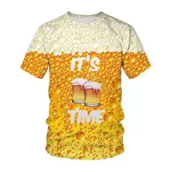 Веселый дизайн Коллекция пива Графические футболки 3D-печать Модная уличная одежда Короткий рукав Круглый вырез Топы Y2K Мужская одежда S