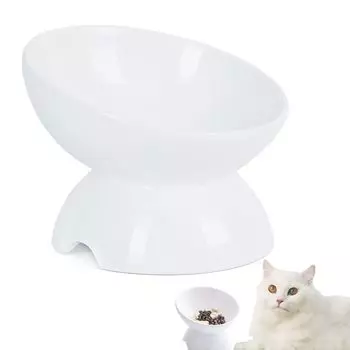 Веселый хвост кошки диагональная высота еда керамика с едой легко рис уменьшает плевки уменьшает шею корм для питья посудомоечная машина микроволновая печь белая тарелка, белый