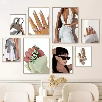 Веселый маникюрный мастер, модный настенный художественный принт, холст, картина, плакат на скандинавскую тему, настенные панно для девочек, Красота, комната, салон, декор интерьера 21x30cm No Framed