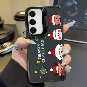 Веселый рождественский чехол из матового ТПУ с принтом Санта-лося для Samsung S24 Ultra S23 FE A16 A55 A54 A35 A34 со снеговиком, мягкий противоударный защитный чехол для объектива Samsung S24 чёрный