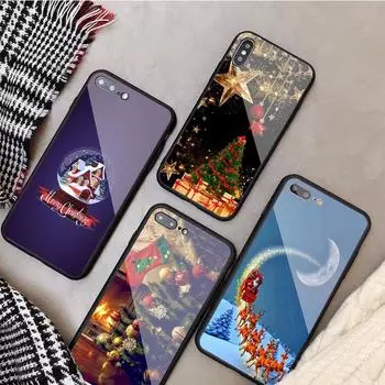 Веселый рождественский чехол из закаленного стекла для iPhone 12 11 Pro Max 5 6 7 8 PLUS X XS XR XSMax Shell 12Pro Cover Shell iPhone 5 5S SE
