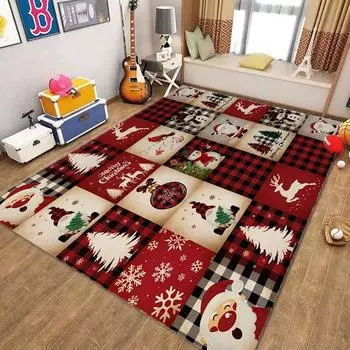 Веселый рождественский красный клетчатый коврик с изображением лося, Санты, снеговика, рождественской елки, ковер для дома, гостиной, спальни, дивана, декор, противоскользящий напольный коврик 40X60cm-16x24in