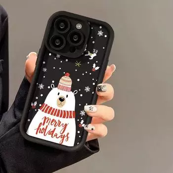 Веселый рождественский медведь мультяшный подарочный силиконовый чехол для телефона iPhone 16 15 14 13 12 11 Pro Max XS Max X XR чехол 8 7 Plus SE3 противоударный бампер задняя крышка iPhone 15 белый