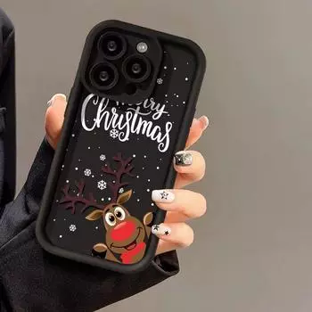 Веселый рождественский милый олень лось снег силиконовый чехол для телефона iPhone 16 15 14 13 12 11 Pro Max XS Max 8 7 Plus X XR SE3 противоударный бампер задняя крышка iPhone 15 коричневый