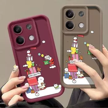Веселый рождественский подарочный чехол для телефона Xiaomi 13T Pro Poco F6 X6 X5 Redmi Note 13 Pro 12 11 10 с рисунком Санта-Клауса и снеговика, матовый противоударный мягкий чехол Redmi Note 13 5G чёрный