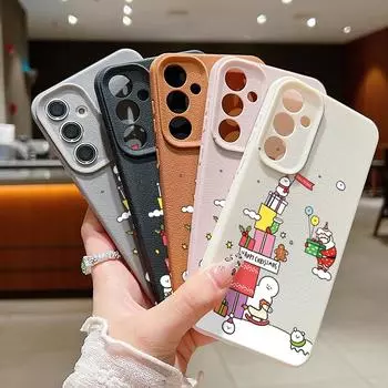 Веселый рождественский подарок Санта-принт тонкий чехол для Samsung S24 FE S23 Ultra S22 A55 A16 A15 A54 A35 матовая кожа текстура TPU мягкий противоударный чехол для телефона Samsung S24 чёрный