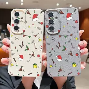 Веселый рождественский подарок Санта-принт тонкий чехол для Samsung S24 FE S23 S22 Ultra A55 A16 A15 A54 A35 матовая кожа текстура TPU мягкий противоударный чехол для телефона Samsung S24 FE чёрный