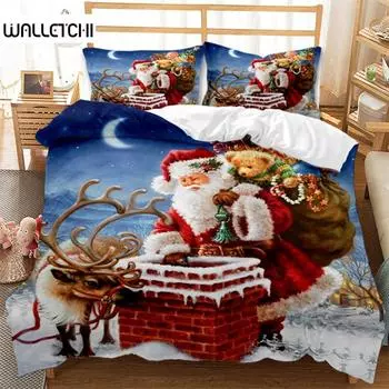 Веселый рождественский пододеяльник Санта-Клаус Снеговик Комплект постельного белья из микрофибры 2/3 шт. Мультяшный пододеяльник Подарки на праздники Декор Дети EU single(135x200cm)