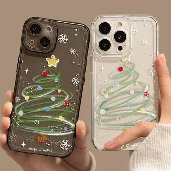 Веселый рождественский прозрачный чехол для телефона iPhone 15 14 13 12 11 Pro Max X XS XR 8 7 Plus Санта-Клаус Рождественская елка Новогодний подарок чехол для телефона iPhone 15 чёрный