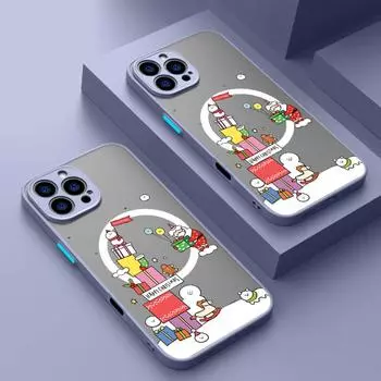 Веселый рождественский снеговик подарочный чехол для телефона iPhone 16 Pro Max 15 Plus 14 Pro 13 11 магнитный матовый прозрачный противоударный мягкий край для Magsafe Cover iPhone 16 чёрный