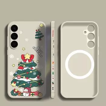Веселый рождественский снеговик с изображением дерева для магнитного чехла Magsafe для Samsung S24 Ultra S23 S22 S21 S20 FE TPU ремешок противоударный мягкий матовый чехол для телефона Samsung S24 чёрный