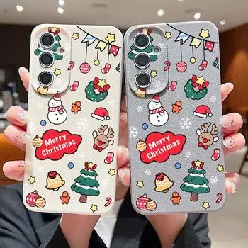 Веселый рождественский снеговик с принтом лося тонкий чехол для Samsung S24 FE S23 Ultra S22 A55 A16 A15 A54 A35 матовая кожа текстура ударопрочный TPU мягкий чехол для телефона Samsung S24 FE чёрный