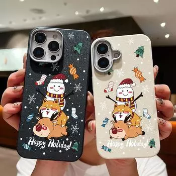 Веселый рождественский снеговик с рисунком лося для чехла MagSafe для iPhone 16 Pro Max 15 Plus Pro 14 13 12 11 Магнитный мягкий противоударный матовый чехол для телефона TPU iPhone 16 чёрный