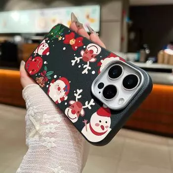 Веселый рождественский снеговик с рисунком лося магнитный чехол для iPhone 16 Pro Max 15 Plus 14 Pro 13 12 11 тонкий ударопрочный мягкий матовый чехол из ТПУ для телефона MagSafe iPhone 16 чёрный