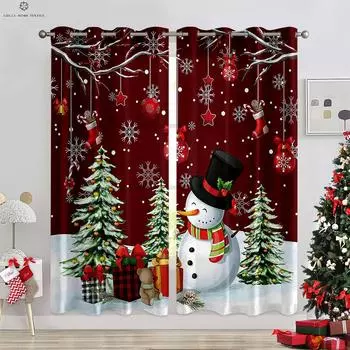 Веселый рождественский снеговик, шар, 3D-печатная занавеска, спальня, ресторан, фестиваль, украшение для вечеринки, занавеска, подарок, 2 шт. W50xH130(CM)x2PCS&Rod pocket