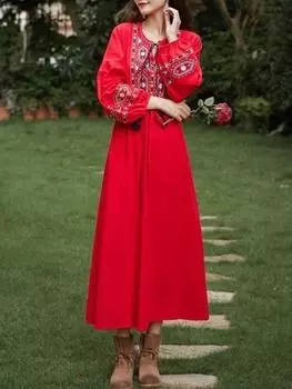 Весенне-летнее элегантное этническое платье с вышивкой, женские винтажные праздничные свободные платья, модный дизайн для путешествий, повседневная одежда, новинка S белый