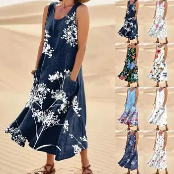 Весенне-летнее богемное повседневное модное платье без рукавов
