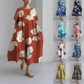 Весенне-летнее модное повседневное женское платье с круглым вырезом и короткими рукавами XXXL