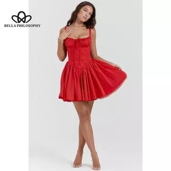 Весенне-летнее новое европейско-американское сексуальное облегающее кружевное платье на бретельках, утягивающее талию, короткое платье S красный