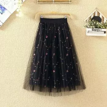 Весенне-летнее новое универсальное плиссированное платье средней длины с вышивкой, корейское издание, сетчатое платье средней длины, женское универсальное тонкое студенческое платье S