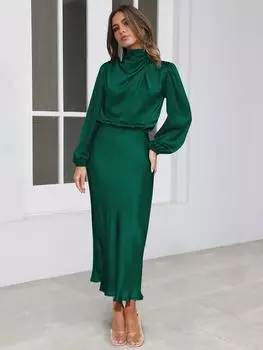 Весенне-летнее новое высококачественное атласное платье с длинными рукавами, женское элегантное вечернее платье, праздничная одежда, платья знаменитостей S