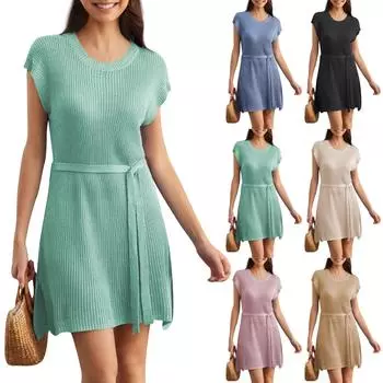 Весенне-летнее новое женское модное женское платье средней длины с разрезом большого размера L бежевый