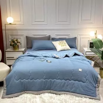 Весенне-летнее однотонное одеяло, можно стирать в машине, хлопковые одеяла, мягкое, приятное для кожи одеяло для детской кровати и взрослого, одеяло с кондиционером 110x150 Single Quilt