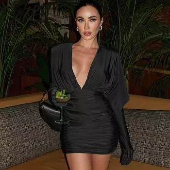 Весенне-летнее платье-перчатки для светской львицы, нишевый дизайн, чувство вечеринки, однотонный комплект, платье на бедрах S зелёный