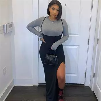 Весенне-летнее сексуальное однотонное женское длинное вечернее платье без рукавов с открытой спиной на бретельках S чёрный