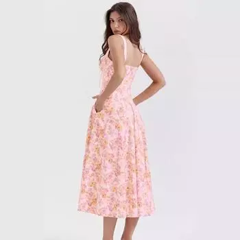 Весенне-летнее сексуальное платье с подтяжками и шнуровкой, пышная юбка S