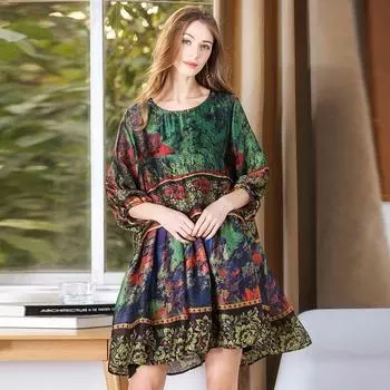 Весенне-летнее свободное шифоновое платье с королевским принтом, шелк Green Bottom XL