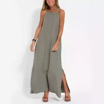 Весенне-летнее женское модное повседневное хлопковое платье с разрезом на бретельках S белый