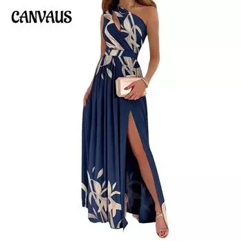 Весенне-летнее женское платье без рукавов с полым разрезом и принтом S красный