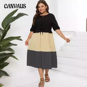 Весенне-летнее женское платье больших размеров с круглым вырезом и короткими рукавами, цветные платья с тонкой талией XL