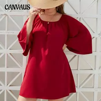 Весенне-летнее женское платье больших размеров, однотонное повседневное платье для отдыха, платья без бретелек с круглым вырезом и рукавами-пузырьками XL коричневый