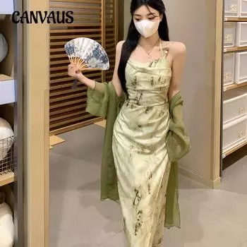Весенне-летнее женское платье, комплект кардигана, большие размеры, новое платье с бретелькой на шее в китайском национальном стиле, комплект из двух предметов M