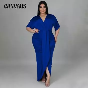 Весенне-летнее женское платье, модное сексуальное платье больших размеров с нерегулярным разрезом и v-образным вырезом L чёрный