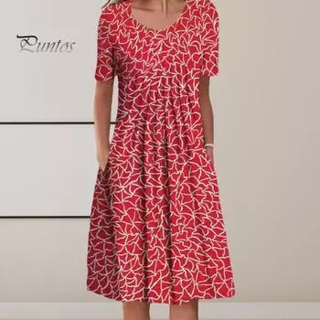 Весенне-летнее женское платье с цветочным принтом и короткими рукавами, трапециевидное платье с большим подолом, плиссированные, свободные боковые карманы, длиной до колена, с круглым вырезом, платье для свиданий, покупок, отпуска 2XL синий