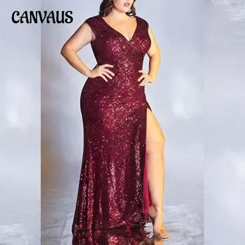 Весенне-летнее женское платье. Свободные платья с пайетками со шлейфом. Женское вечернее платье больших размеров.