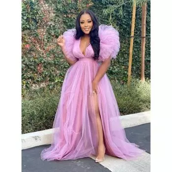 Весенне-летнее женское платье Вечернее платье Свободные большие свободные сетчатые платья Пригородное вечернее платье больших размеров 2XL розовый